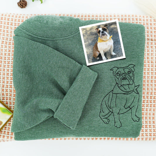 Dog Mom Line Art Hoodies - Custom Pet Portrait Embroidered Sweatshirts - Artistic Dog Face Gift