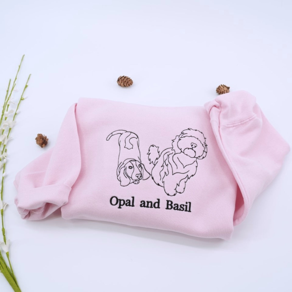 Dog Mom Line Art Hoodies - Custom Pet Portrait Embroidered Sweatshirts - Artistic Dog Face Gift