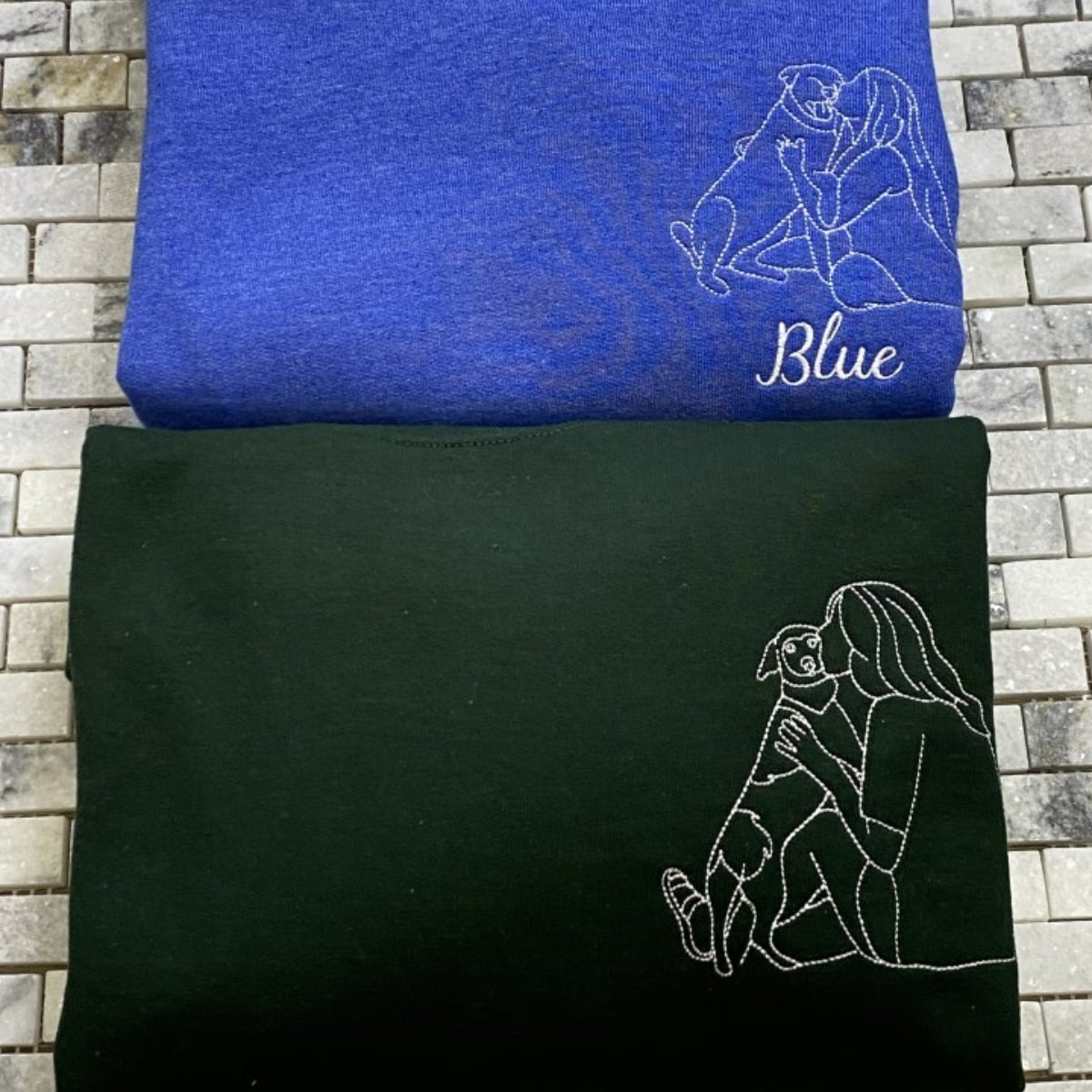 Dog Mom Line Art Hoodies - Custom Pet Portrait Embroidered Sweatshirts - Artistic Dog Face Gift