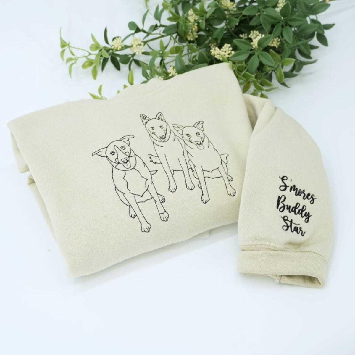 Dog Mom Line Art Hoodies - Custom Pet Portrait Embroidered Sweatshirts - Artistic Dog Face Gift