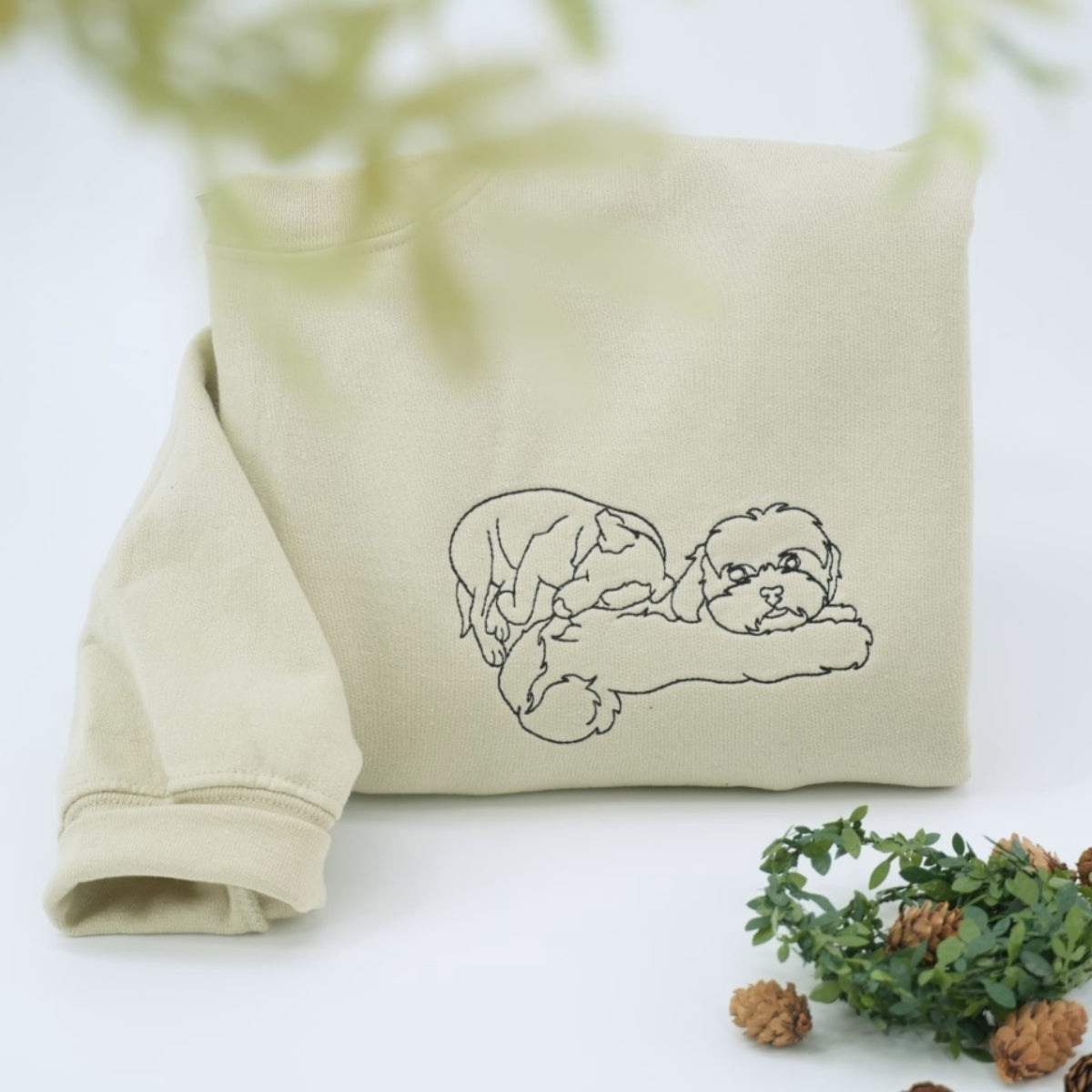 Dog Mom Line Art Hoodies - Custom Pet Portrait Embroidered Sweatshirts - Artistic Dog Face Gift