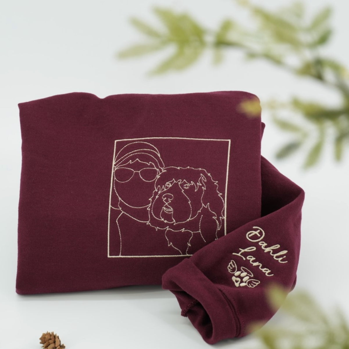 Dog Mom Line Art Hoodies - Custom Pet Portrait Embroidered Sweatshirts - Artistic Dog Face Gift