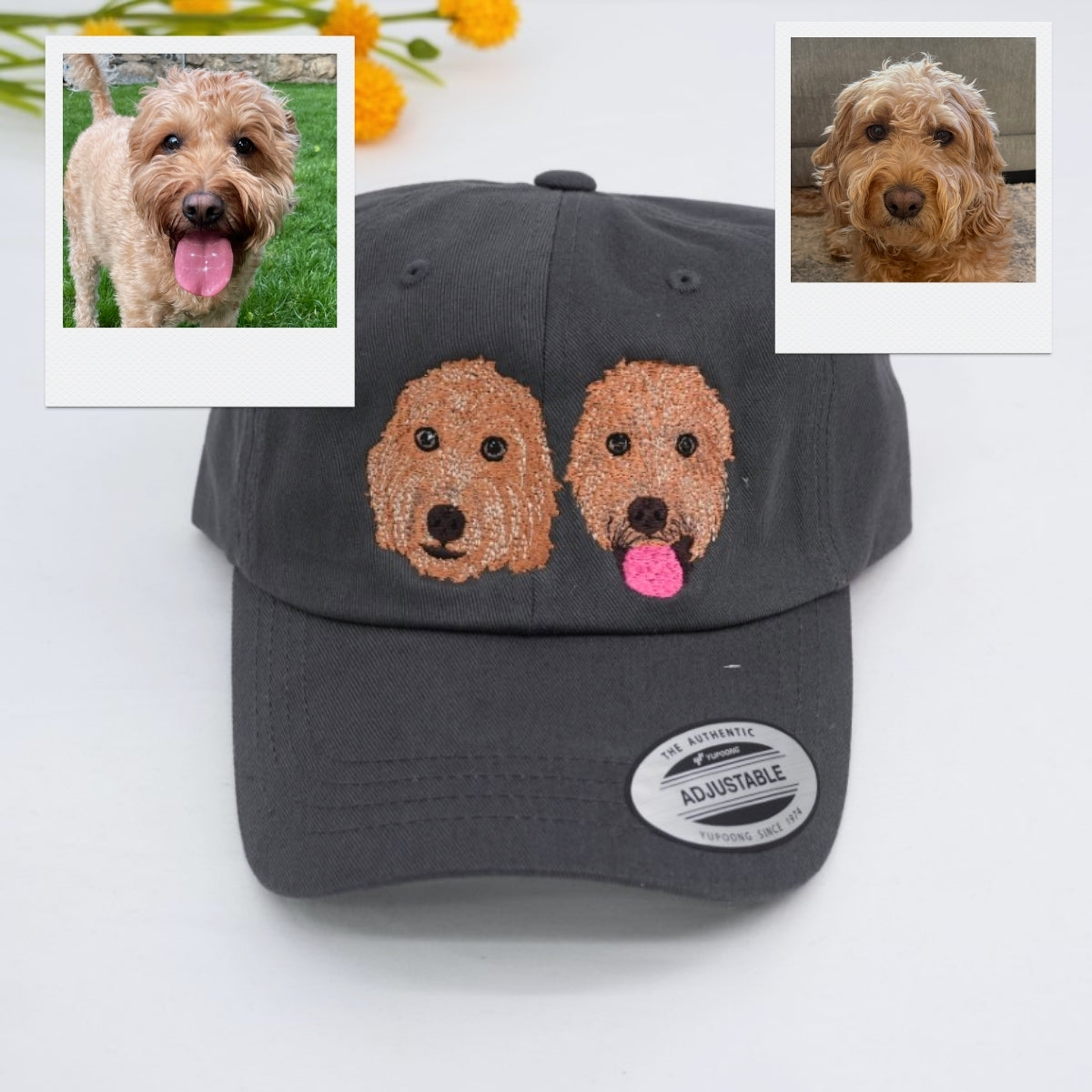 Dual Dog Portrait Embroidered Cap - Multi-Pet Family Accessory - Bonded Dog Pair Gift