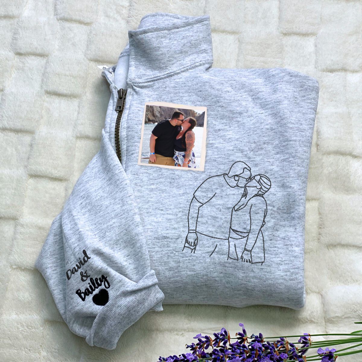 Matching Zip Up Hoodies or Sweatshirts, Custom Embroidered Anniversary Gifts For Couples