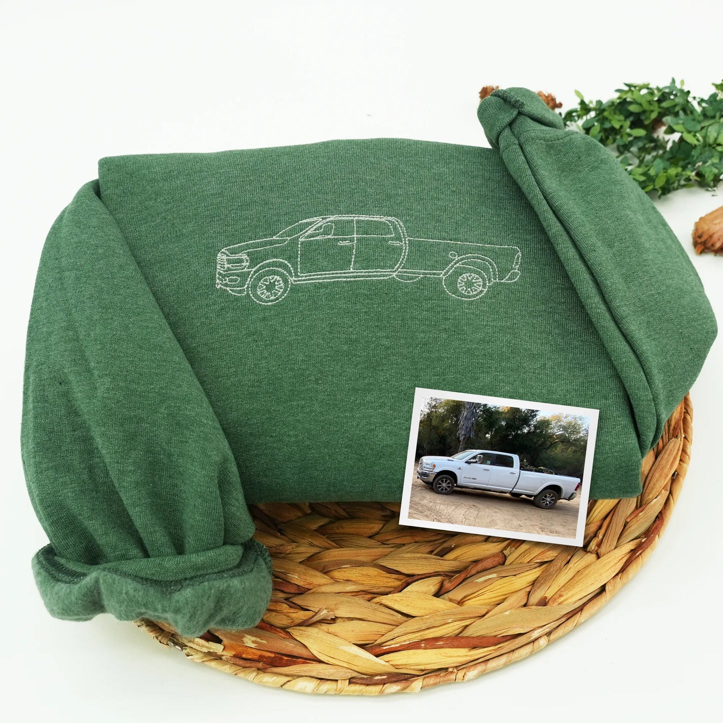 Father’s Day Custom Car Outline Photo Embroidered Hoodie or Sweatshirt – Personalized Gift for Dad and Grandpa