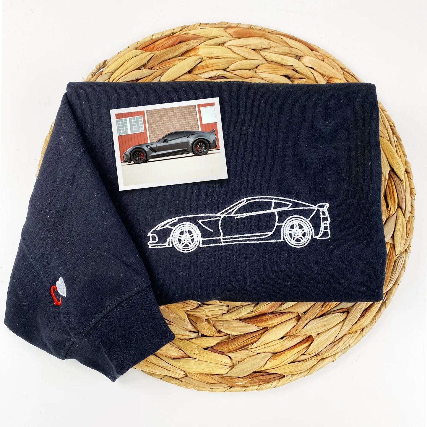 Father’s Day Custom Car Outline Photo Embroidered Hoodie or Sweatshirt – Personalized Gift for Dad and Grandpa