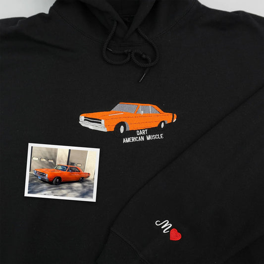 Custom Car Photo Embroidered Hoodie or Sweatshirt – Personalized Gift for Dad, Grandpa, or Car Lovers