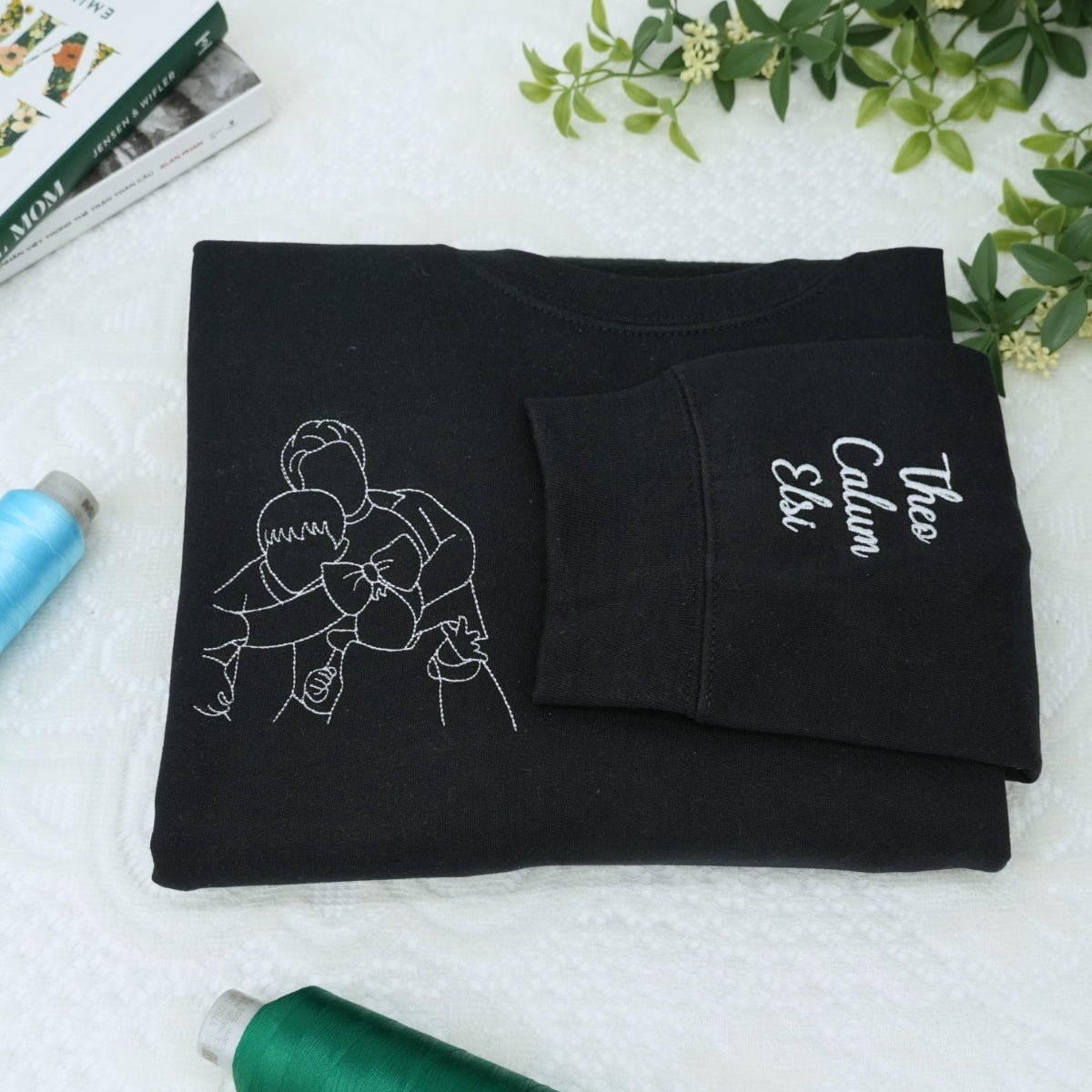 Family Line Art Custom Hoodies - Custom Family Portrait Embroidered Sweatshirts - Perfect New Parent Gift
