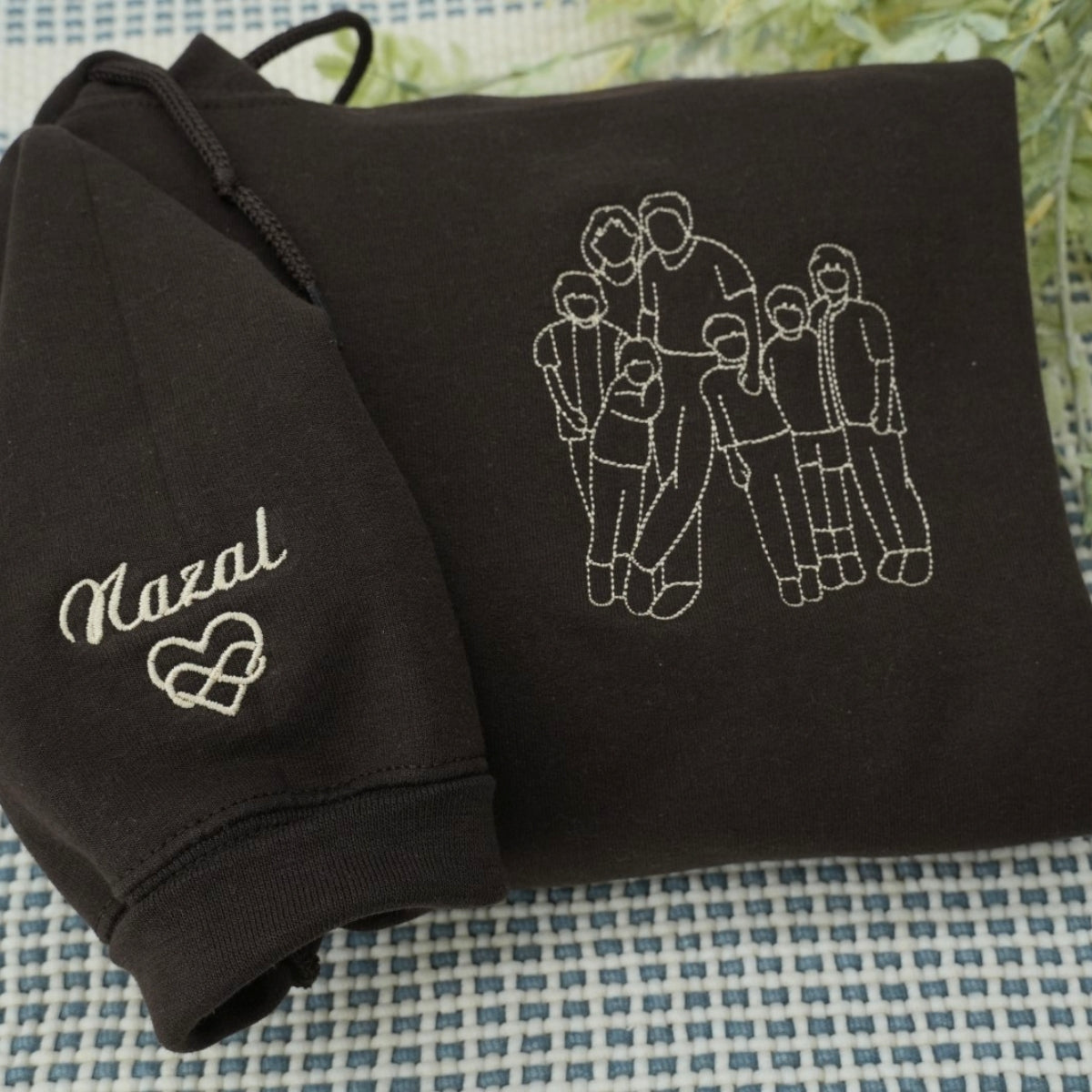 Family Line Art Custom Hoodies - Custom Family Portrait Embroidered Sweatshirts - Perfect New Parent Gift