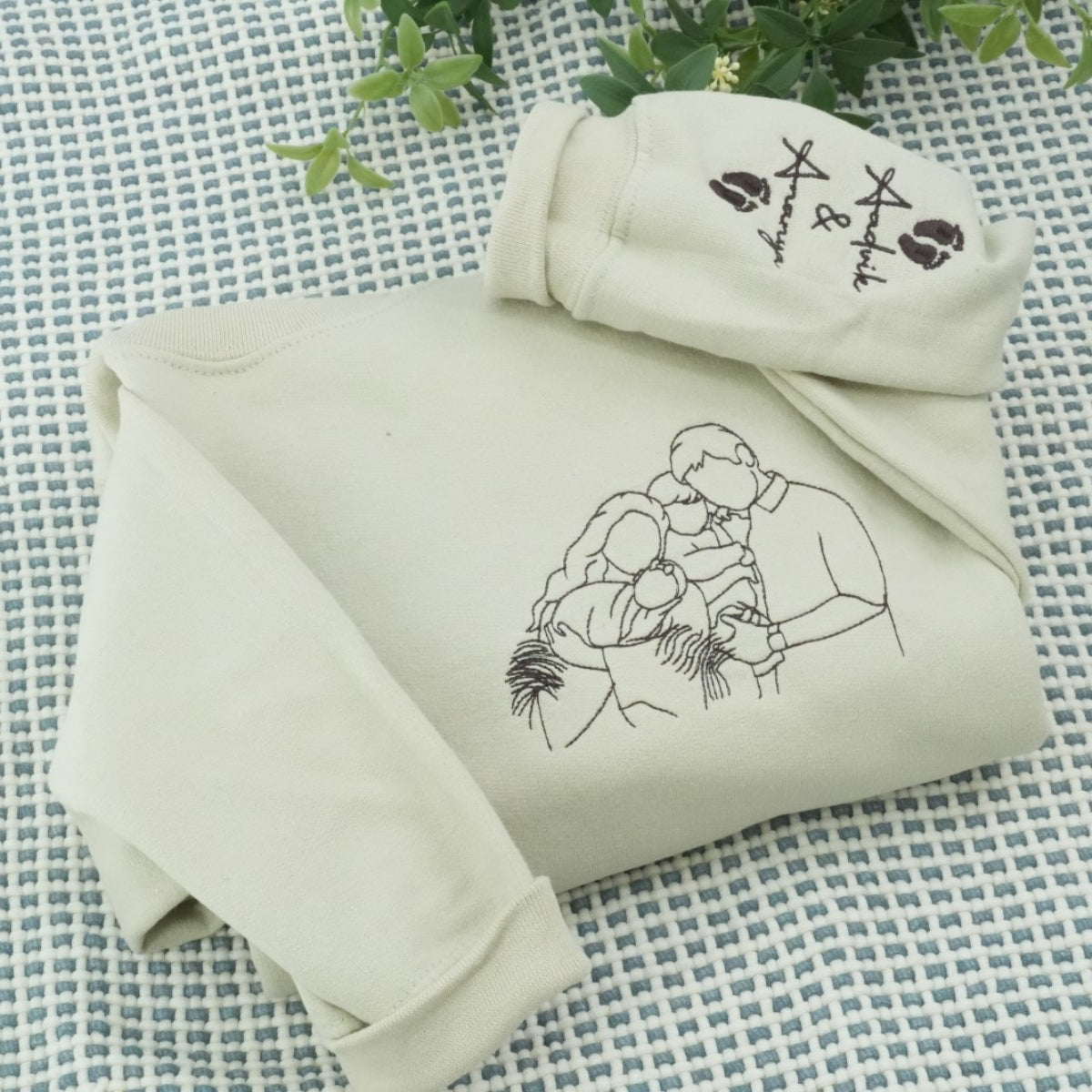 Family Line Art Custom Hoodies - Custom Family Portrait Embroidered Sweatshirts - Perfect New Parent Gift