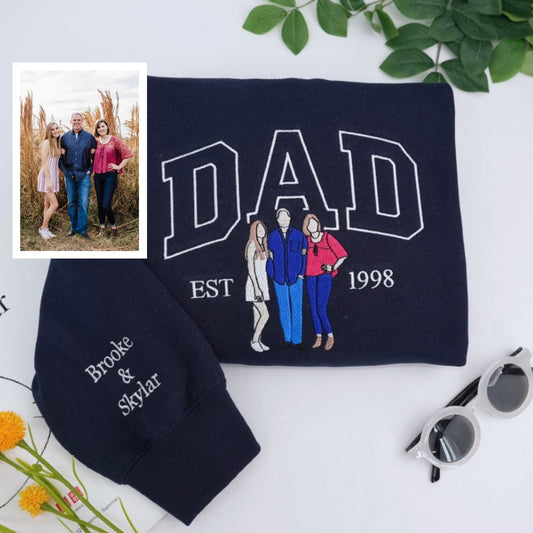Father Daughters Custom Hoodies - Dad Kids Embroidered Sweatshirts - Perfect Father's Day Gift