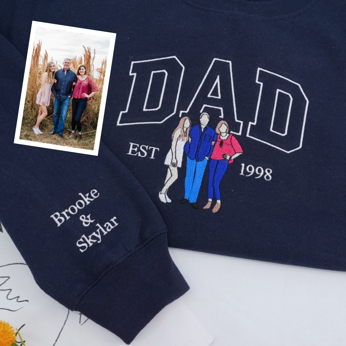 Father Daughters Custom Hoodies - Dad Kids Embroidered Sweatshirts - Perfect Father's Day Gift