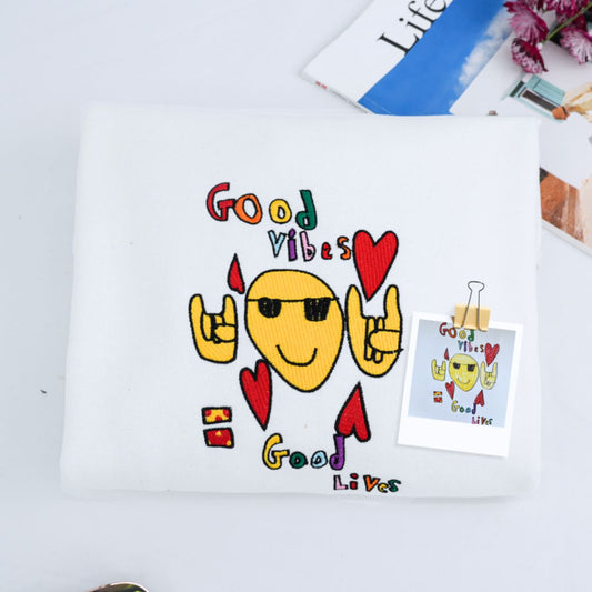 Good Vibes Custom Child Artwork Embroidered Sweatshirts - Kids Drawing to Embroidery - Positive Vibes Gift