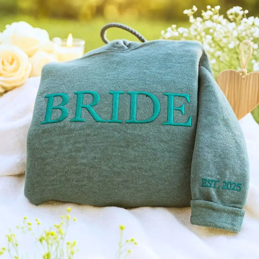 Personalized Unique Bridal Shower Gift for Granddaughter with Bride Sweatshirt Embroidered, Text Heart on Sleeve