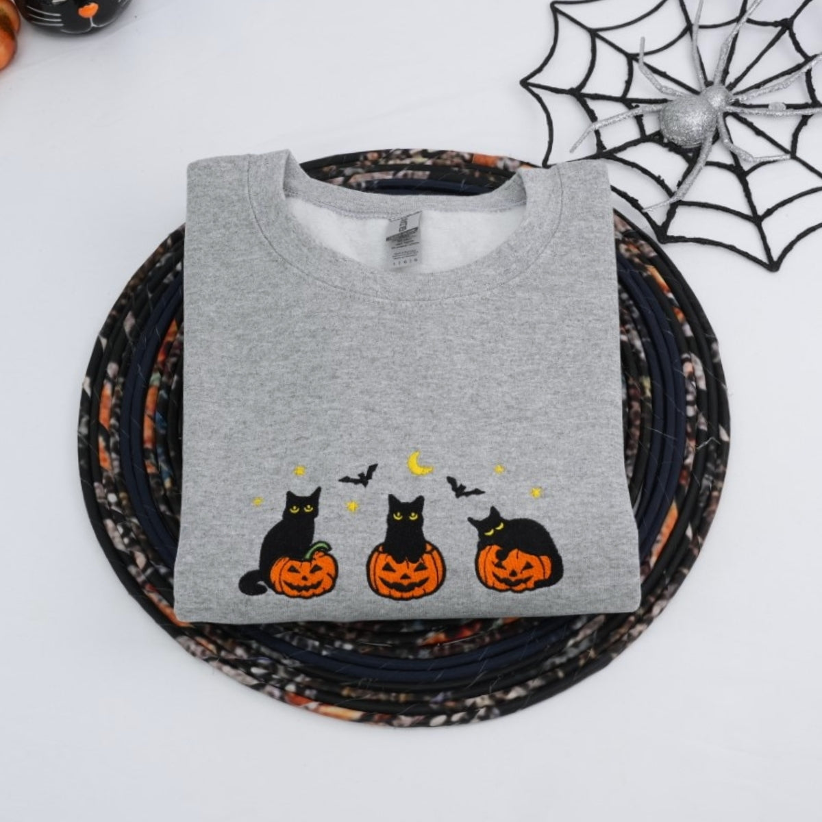 Halloween Cat Lover Hoodies - Black Cat Pumpkin Embroidered Sweatshirts - Perfect Pet Parent Gift
