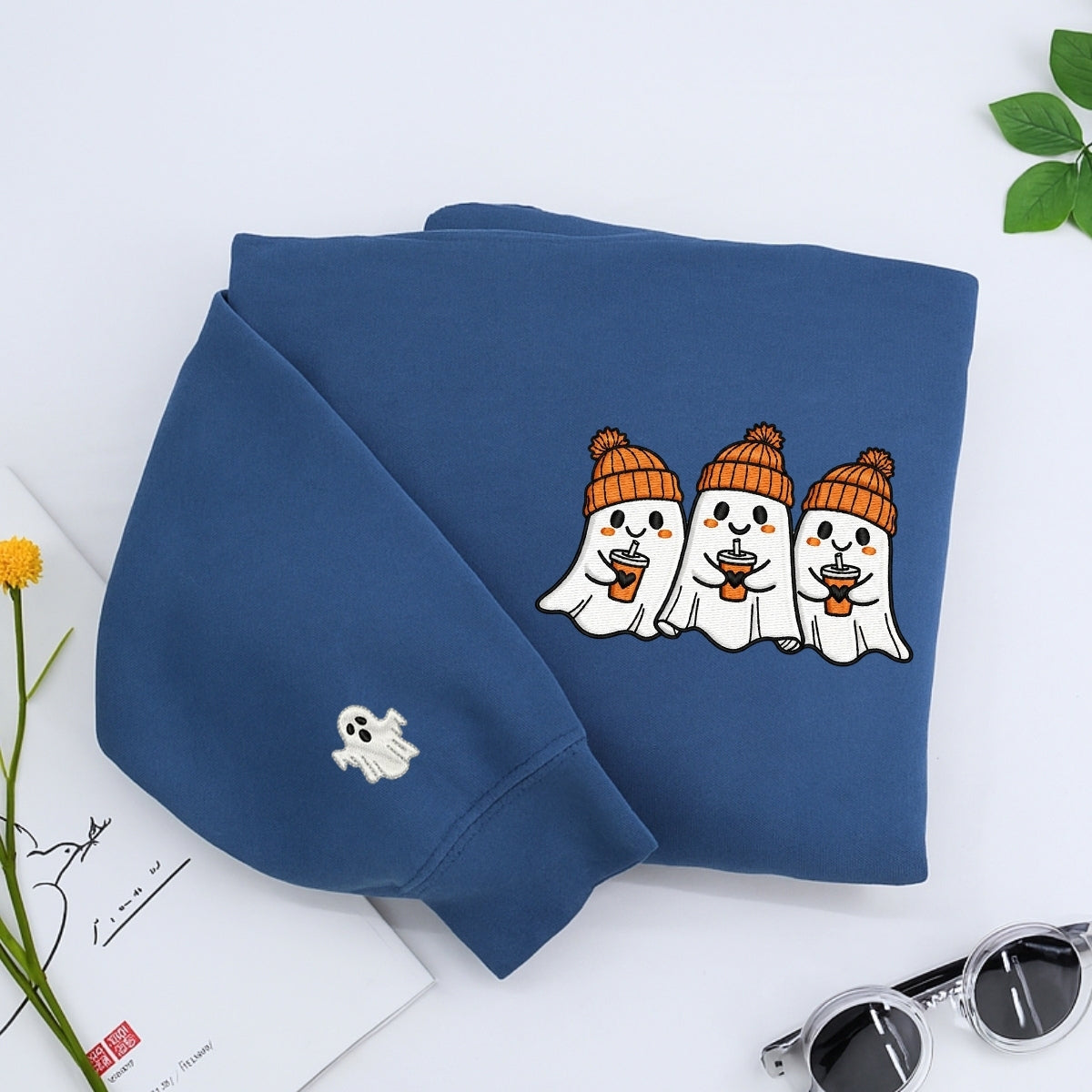 Halloween Coffee Ghost Hoodies - Cute Spooky Ghosts Coffee Lovers Embroidered Sweatshirts - Perfect Halloween Gift