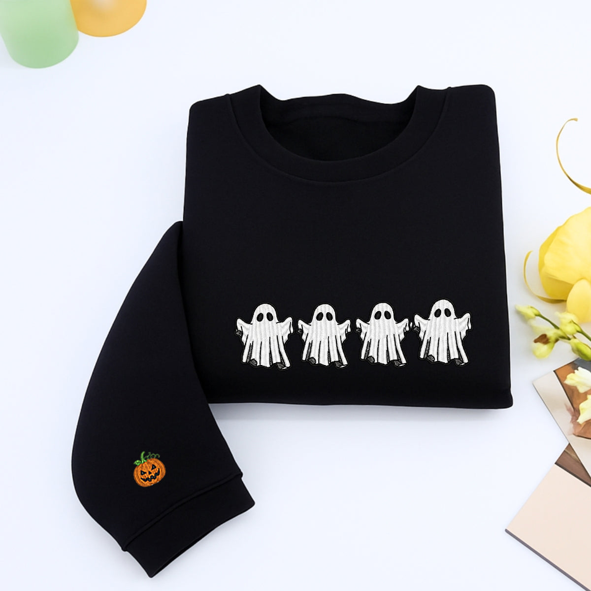 Halloween Custom Hoodies - Ghost & Bat Embroidered Sweatshirts - Perfect Spooky Season Gift