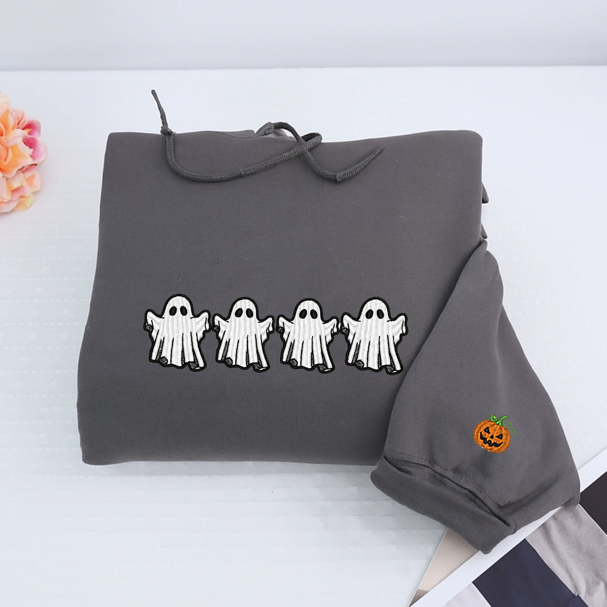 Halloween Custom Hoodies - Ghost & Bat Embroidered Sweatshirts - Perfect Spooky Season Gift