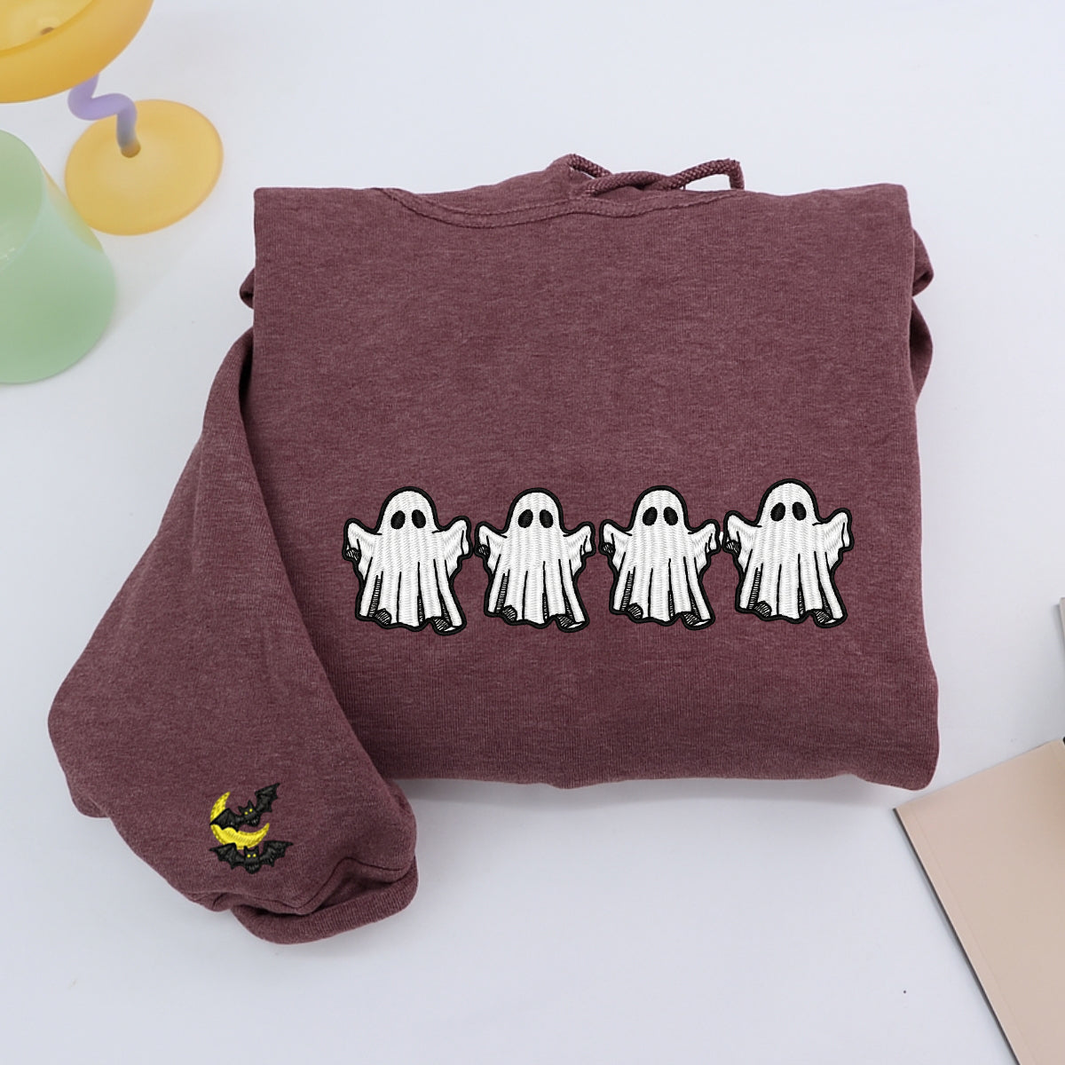 Halloween Custom Hoodies - Ghost & Bat Embroidered Sweatshirts - Perfect Spooky Season Gift
