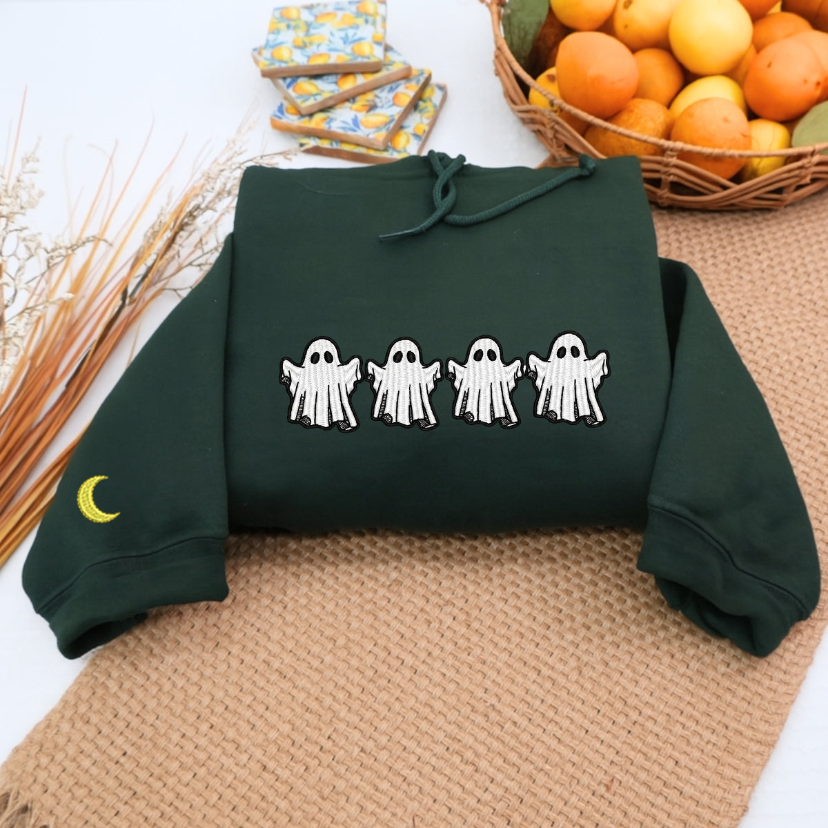 Halloween Custom Hoodies - Ghost & Bat Embroidered Sweatshirts - Perfect Spooky Season Gift