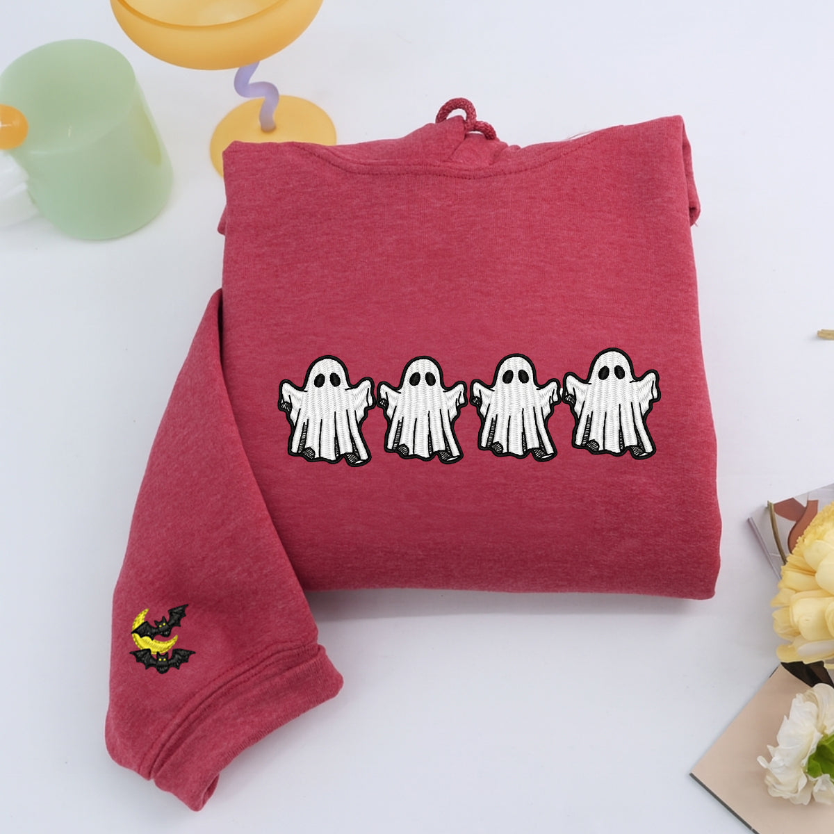 Halloween Custom Hoodies - Ghost & Bat Embroidered Sweatshirts - Perfect Spooky Season Gift