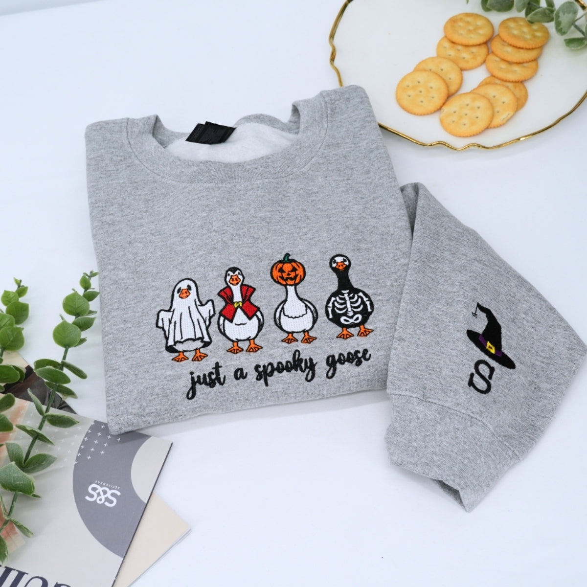 Halloween Custom Sweatshirts - Spooky Goose Embroidered Design - Cute Halloween Apparel