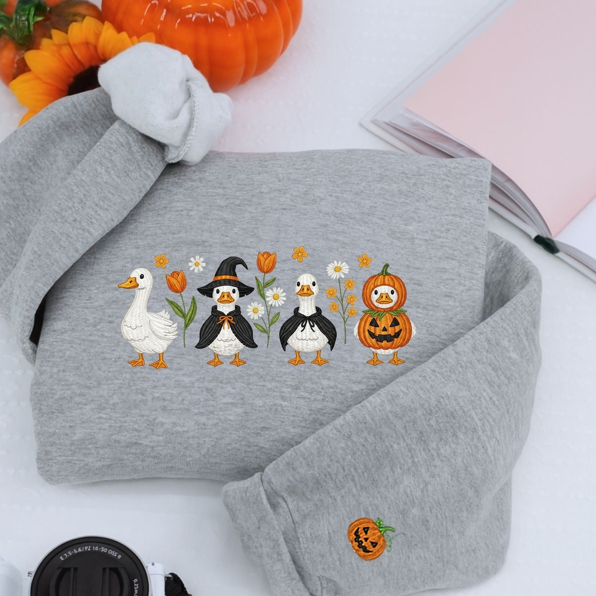Halloween Geese Custom Sweatshirts - Spooky Goose Embroidered Apparel - Perfect Cute Halloween Gift
