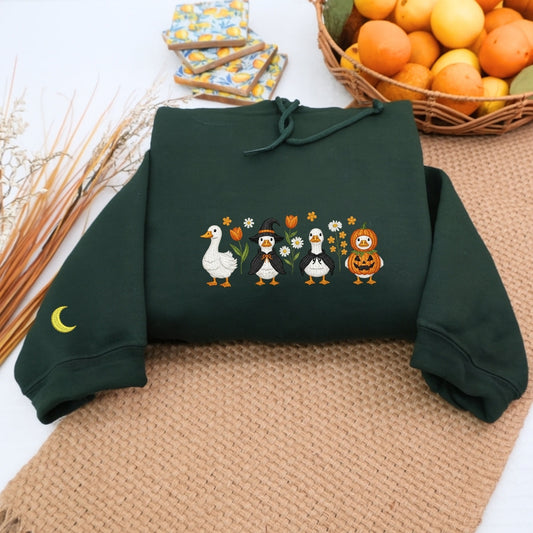 Halloween Geese Custom Sweatshirts - Spooky Goose Embroidered Apparel - Perfect Cute Halloween Gift