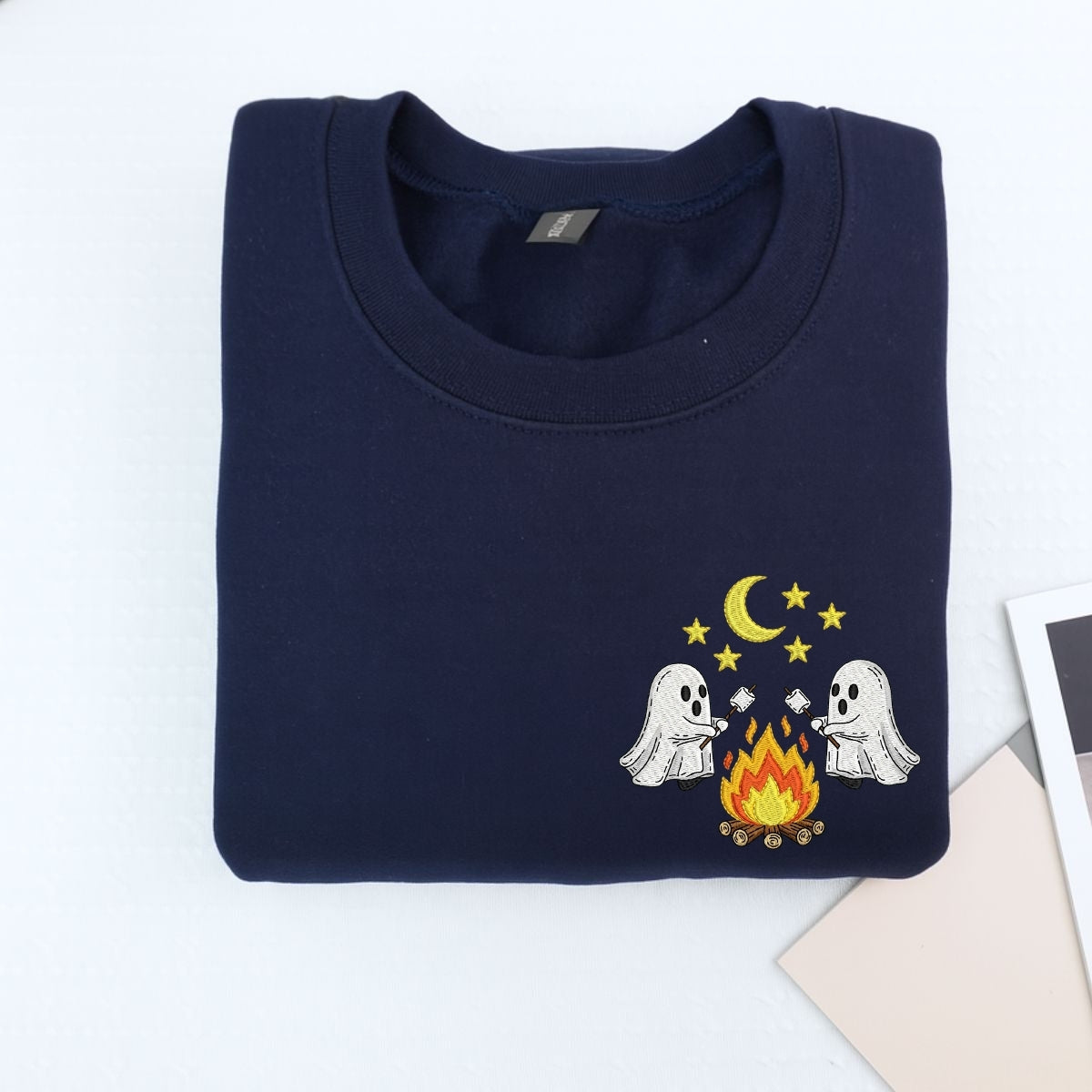 Halloween Ghost Campfire Custom Hoodies - Spooky Camping Embroidered Sweatshirts - Perfect Cozy Halloween Gift