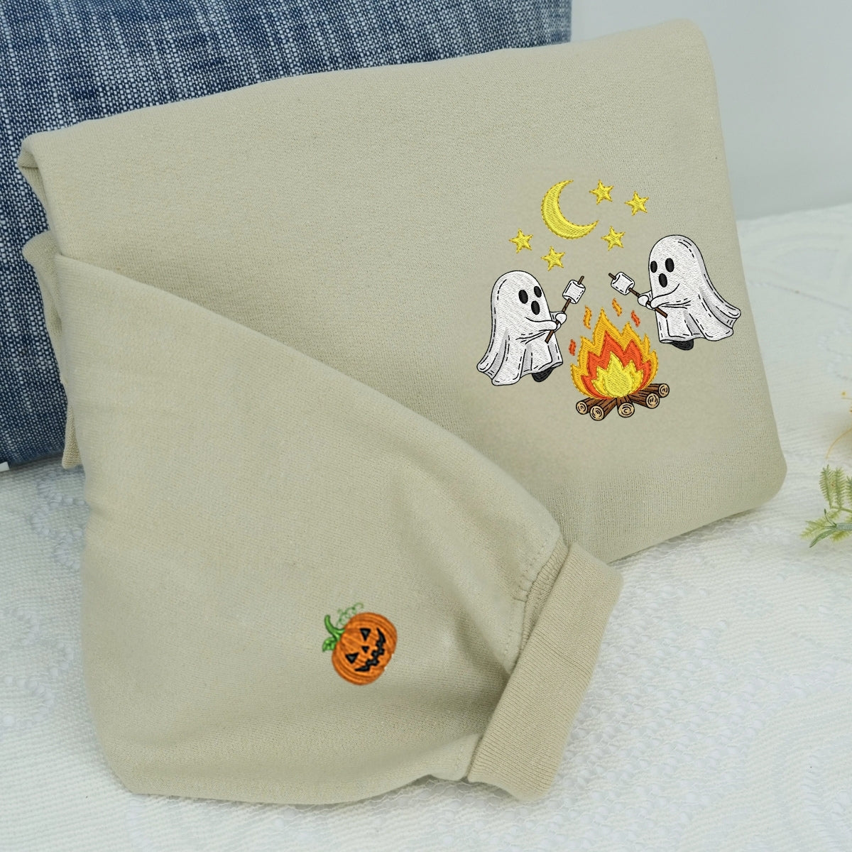 Halloween Ghost Campfire Custom Hoodies - Spooky Camping Embroidered Sweatshirts - Perfect Cozy Halloween Gift