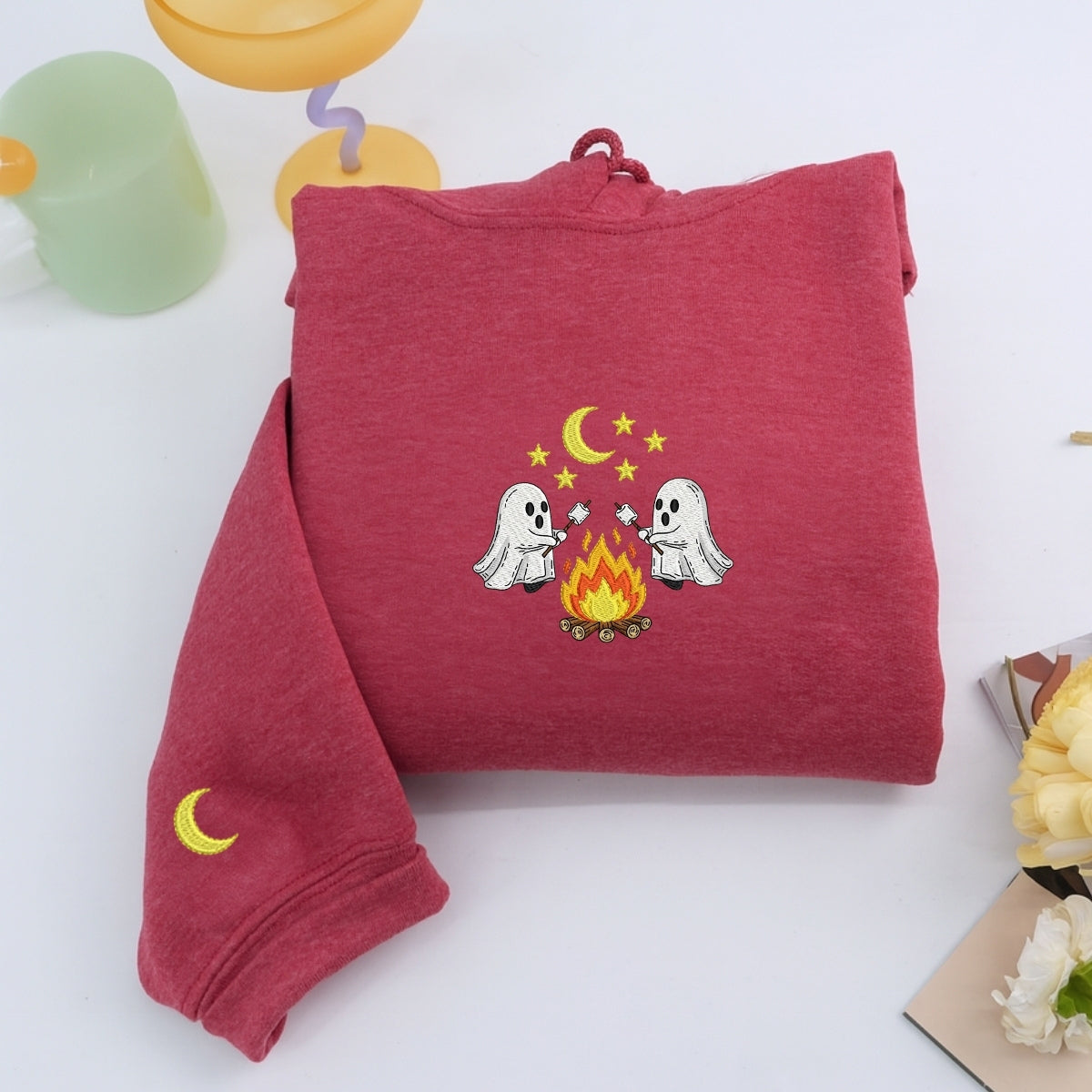 Halloween Ghost Campfire Custom Hoodies - Spooky Camping Embroidered Sweatshirts - Perfect Cozy Halloween Gift