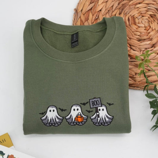 Halloween Ghost Custom Sweatshirts - Cute Boo Embroidered Hoodies - Perfect Spooky Season Family Gift