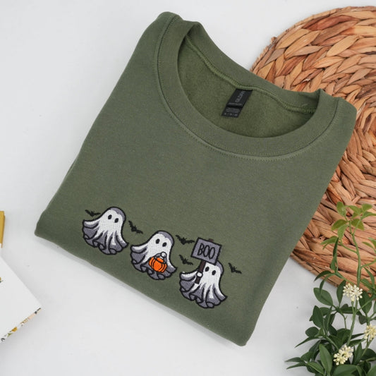 Halloween Ghost Custom Sweatshirts - Cute Boo Embroidered Hoodies - Perfect Spooky Season Family Gift