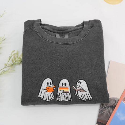 Halloween Ghost Trio Custom Sweatshirts - Cute Trick-or-Treat Embroidered Hoodies - Perfect Spooky Family Gift