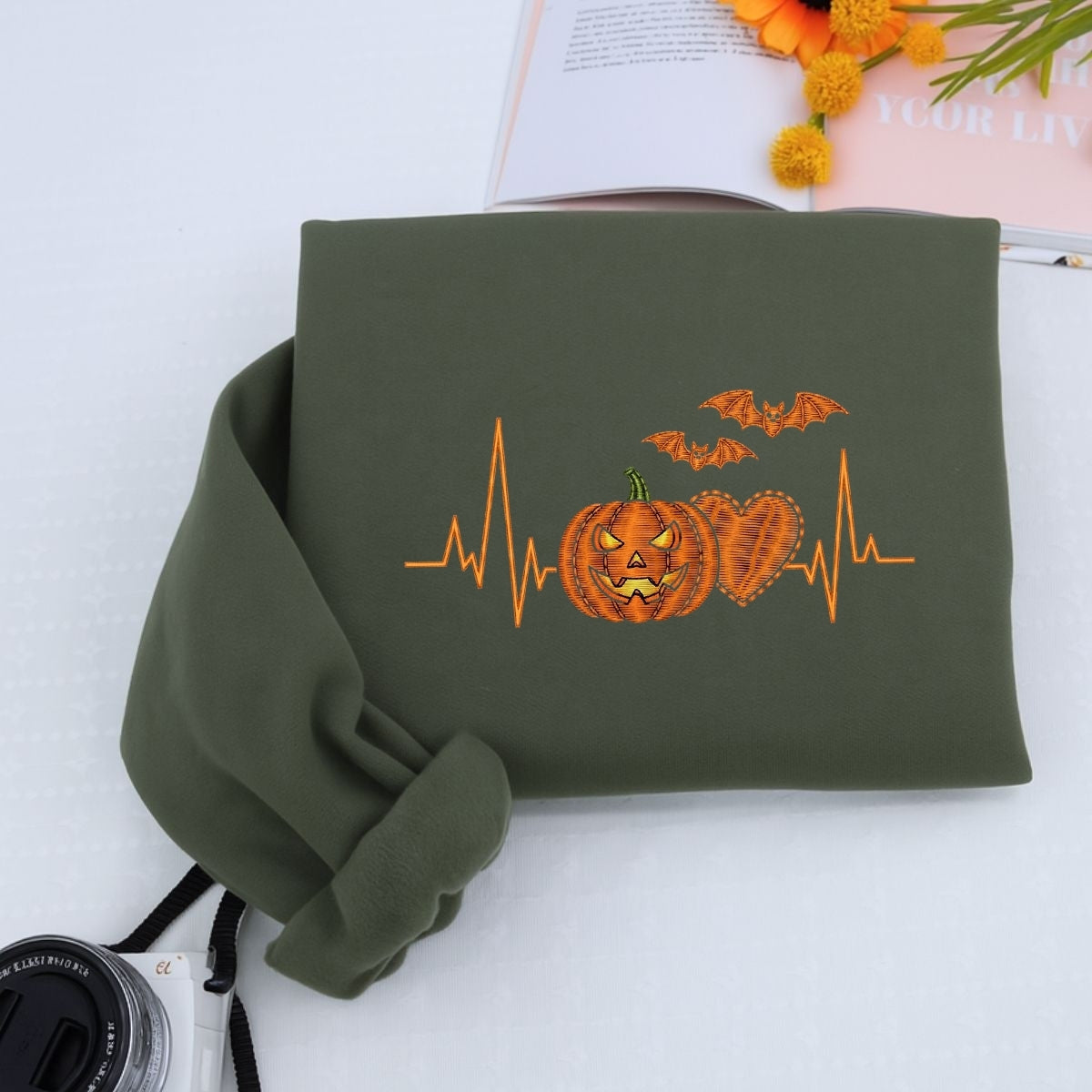 Halloween Heartbeat Medical Hoodies - Nurse Doctor Pumpkin EKG Embroidered Sweatshirts - Perfect Healthcare Halloween Gift