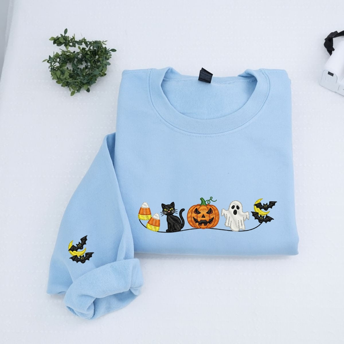 Halloween Icons Embroidered Sweatshirts - Cute Ghost Pumpkin Cat Crewneck - Perfect Spooky Season Gift