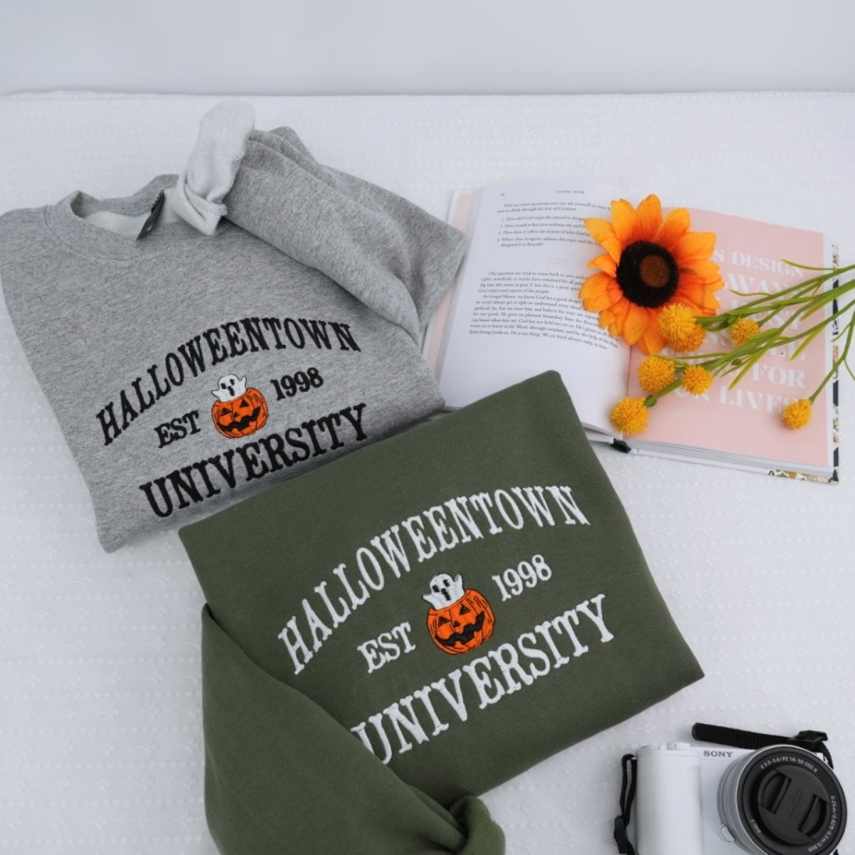 Halloween University Sweatshirt - Embroidered Pumpkin Ghost College Style Hoodie - Spooky Campus Apparel