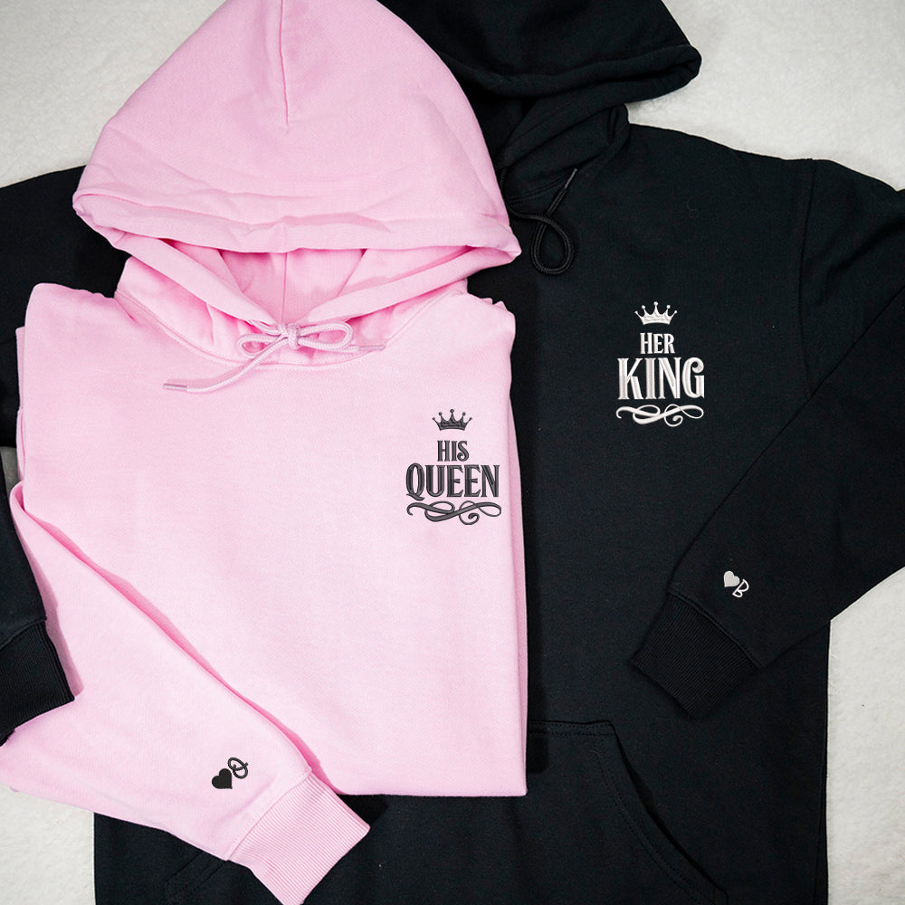 Her King x His Queen Custom Embroidered Matching Hoodies For Couples
