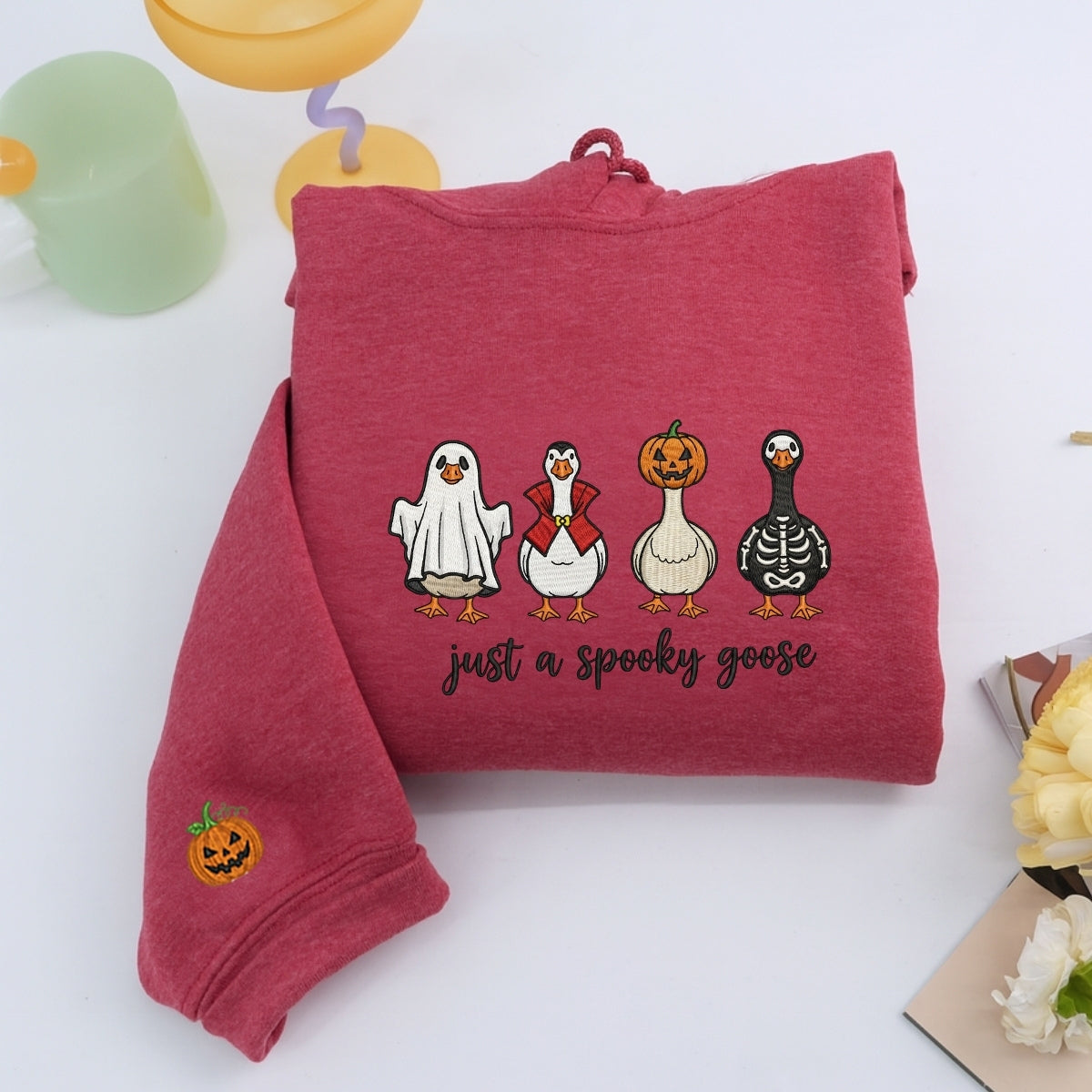 Just A Spooky Goose Custom Hoodies - Halloween Geese Embroidered Sweatshirts - Perfect Viral Halloween Gift