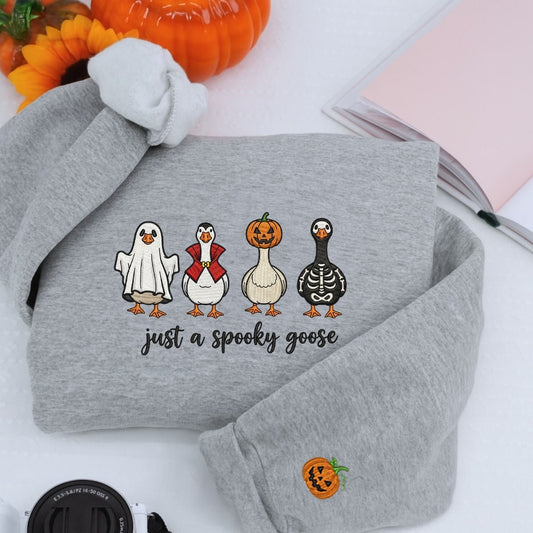 Just A Spooky Goose Custom Hoodies - Halloween Geese Embroidered Sweatshirts - Perfect Viral Halloween Gift