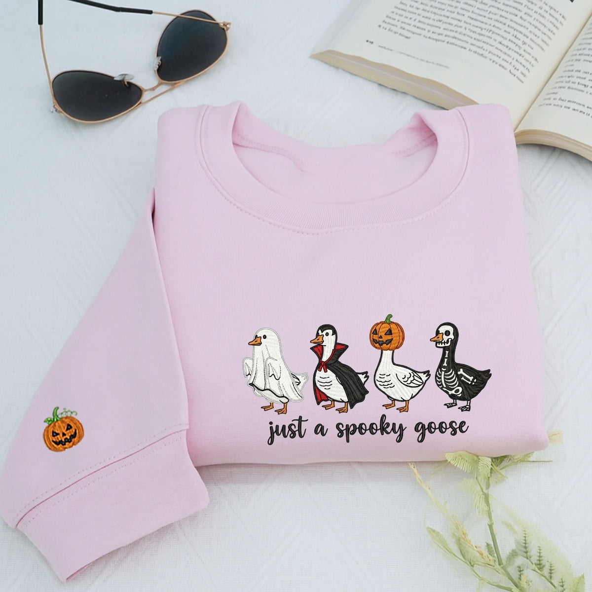Just A Spooky Goose Halloween Hoodies - Funny Costume Geese Embroidered Sweatshirts - Perfect Halloween Gift