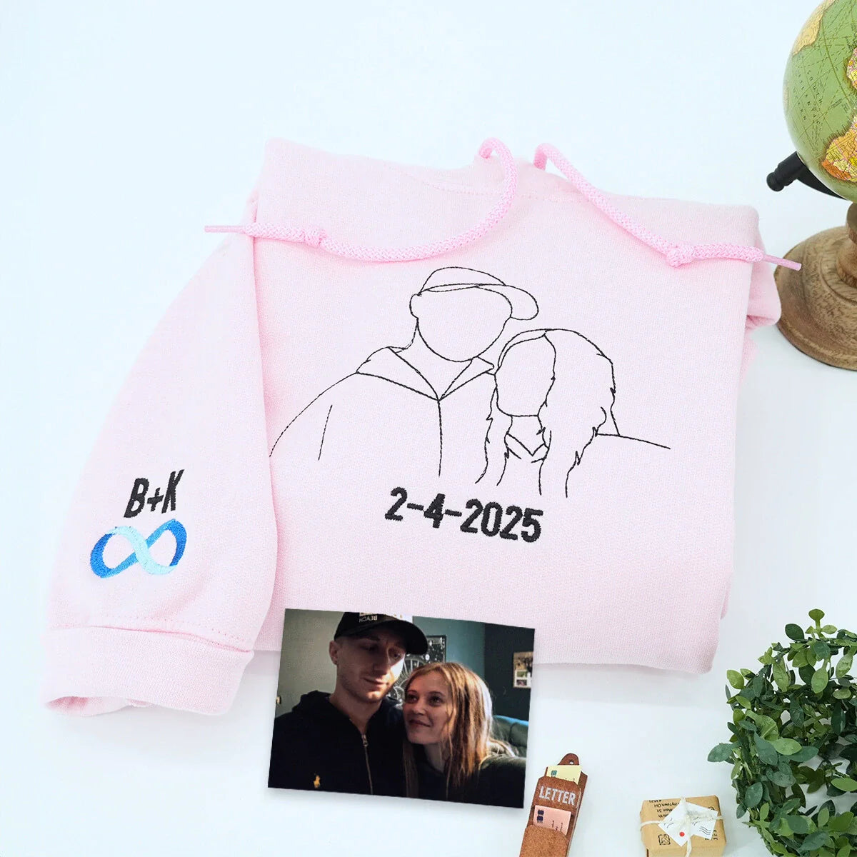 Personalized Anniversary Photo Gift for Couple with Embroidered Photo Portrait Sweatshirt or Hoodie