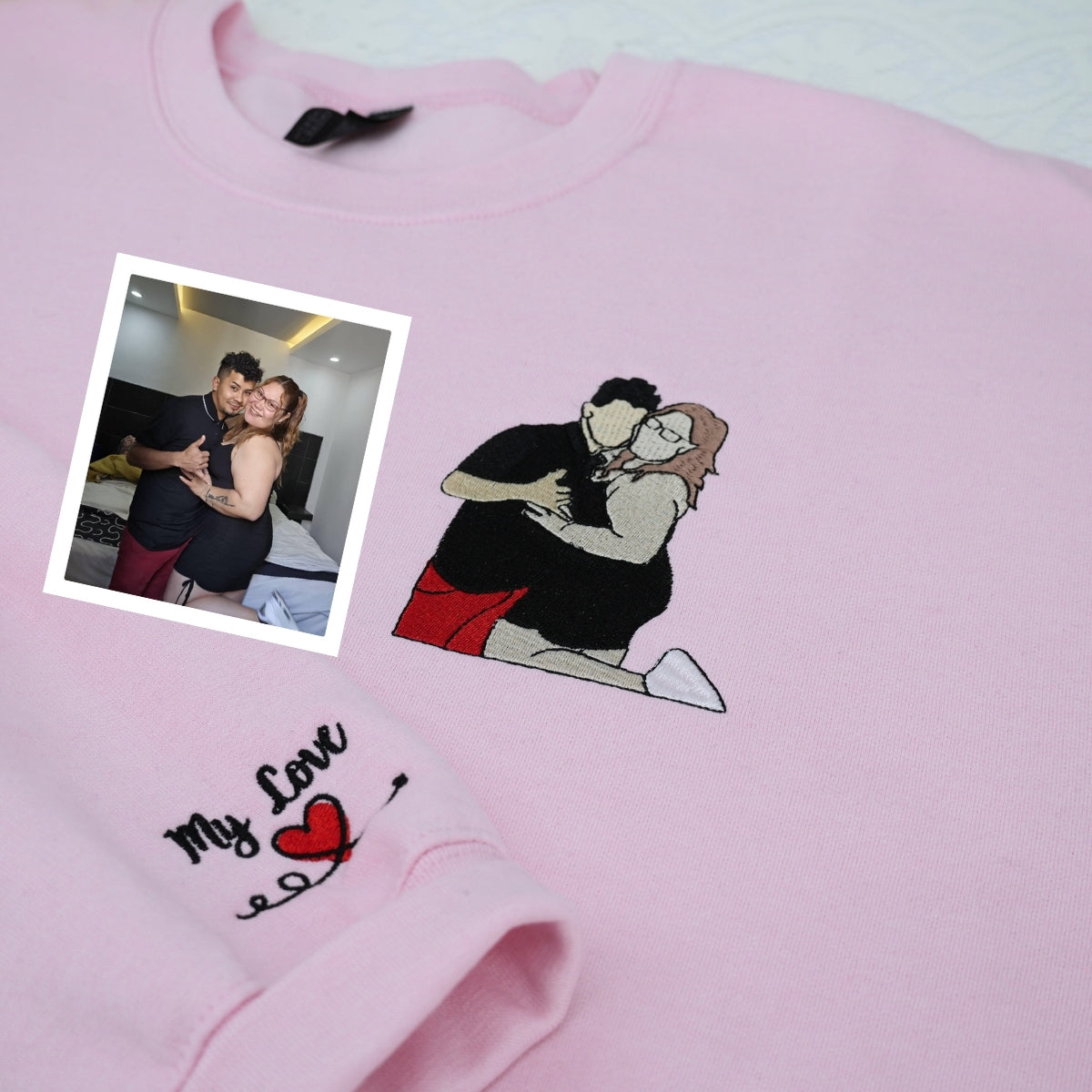 Matching Photo Embroidered Hoodies - Custom Couples Memory Sweatshirts - Perfect Anniversary Gift