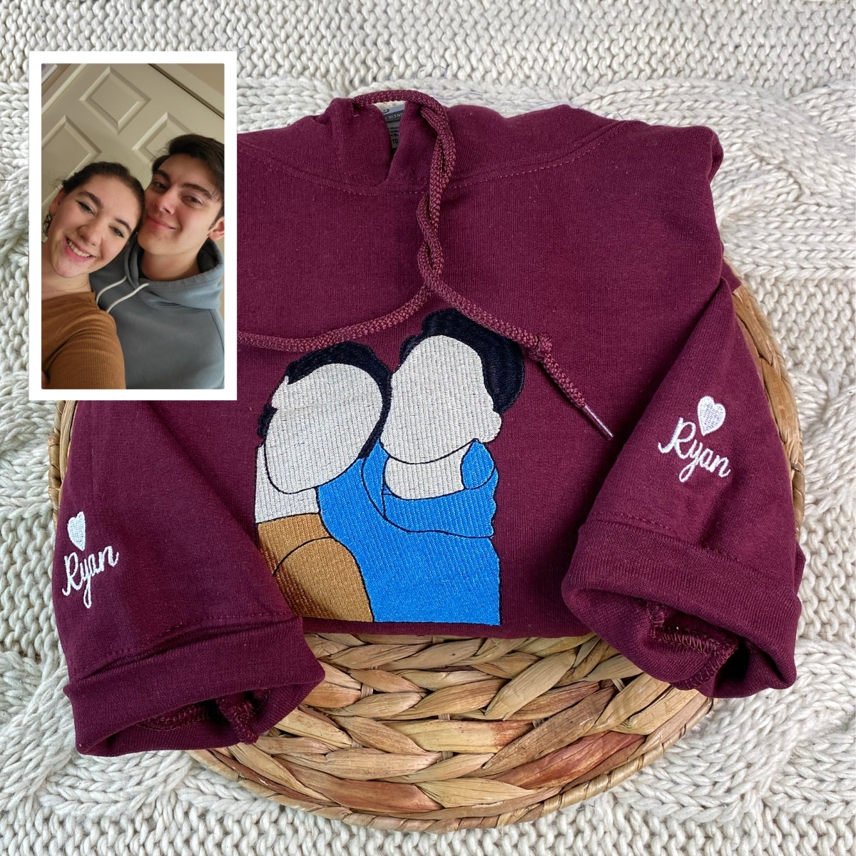 Matching Photo Embroidered Hoodies - Custom Couples Memory Sweatshirts - Perfect Anniversary Gift