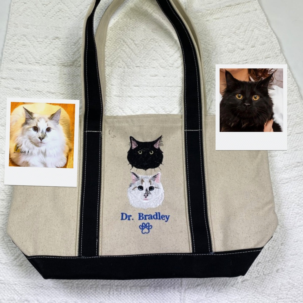 Mixed Pet Portrait Tote Bags - Dog Cat Face Embroidered Canvas Bag - Multi Pet Parent Gift
