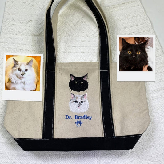 Mixed Pet Portrait Tote Bags - Dog Cat Face Embroidered Canvas Bag - Multi Pet Parent Gift