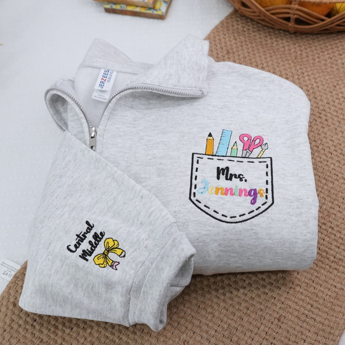 Mrs Teacher Custom Zip Up Hoodies - Female Educator Embroidered Sweatshirts - Perfect Teacher Gift