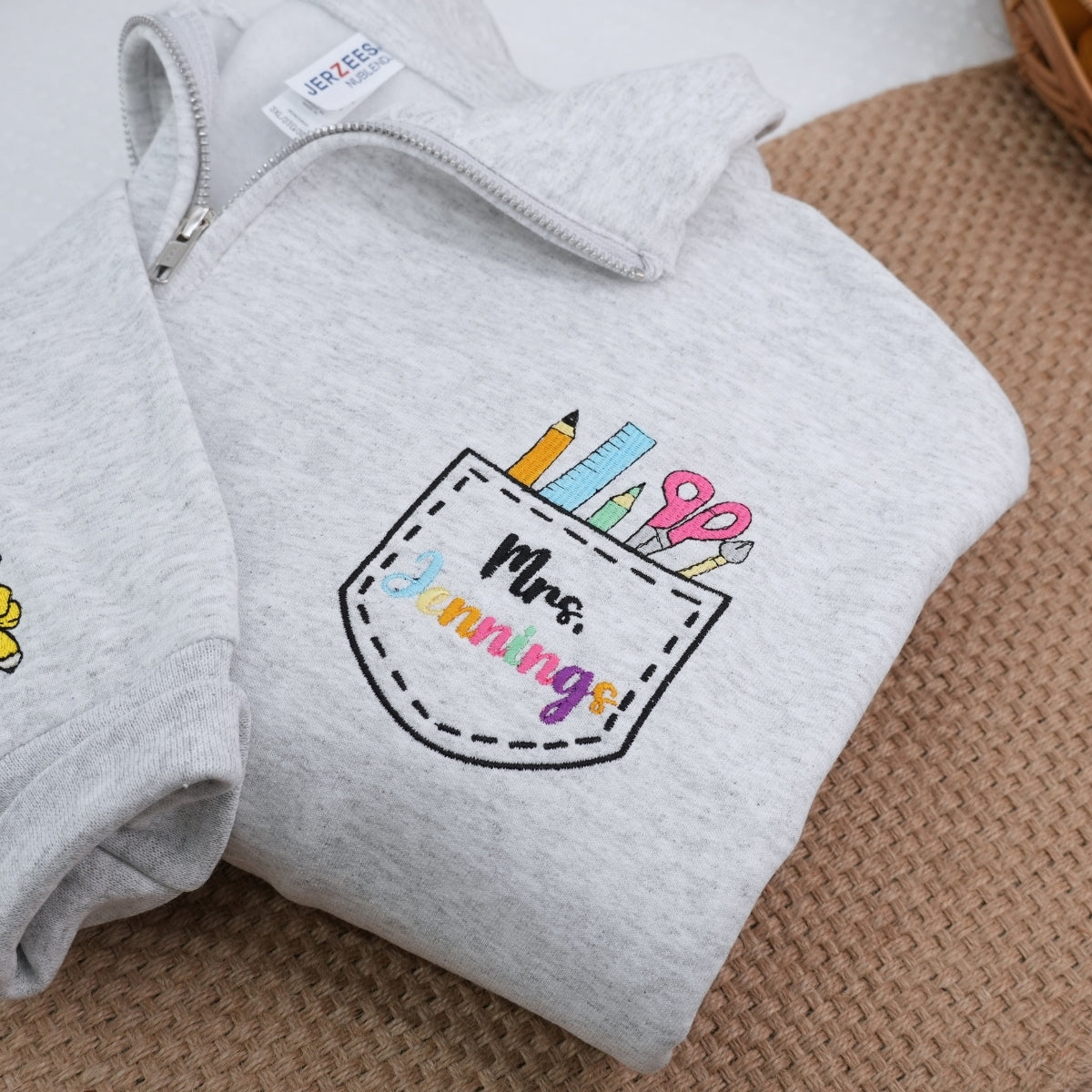 Mrs Teacher Custom Zip Up Hoodies - Female Educator Embroidered Sweatshirts - Perfect Teacher Gift