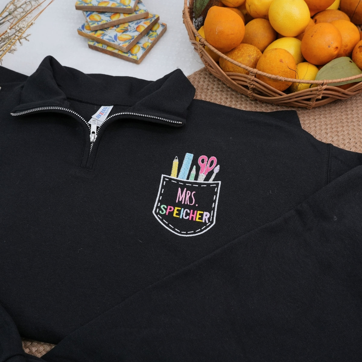 Mrs Teacher Custom Zip Up Hoodies - Female Educator Embroidered Sweatshirts - Perfect Teacher Gift