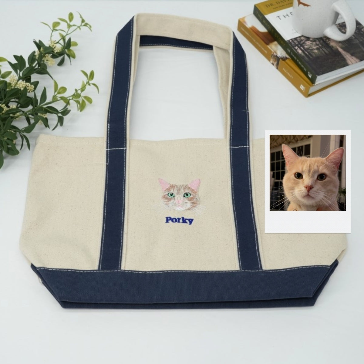 Multi Pet Portrait Tote Bags - Cat Face Embroidered Canvas Bag - Personalized Cat Mom Gift